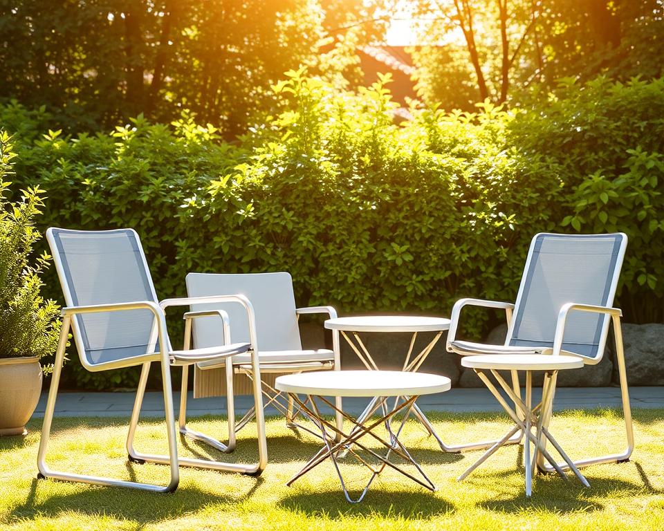 Klappstühle und stapelbare Gartenmöbel