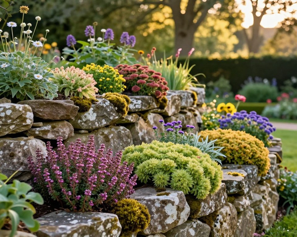 Polsterpflanzen Natursteinmauer